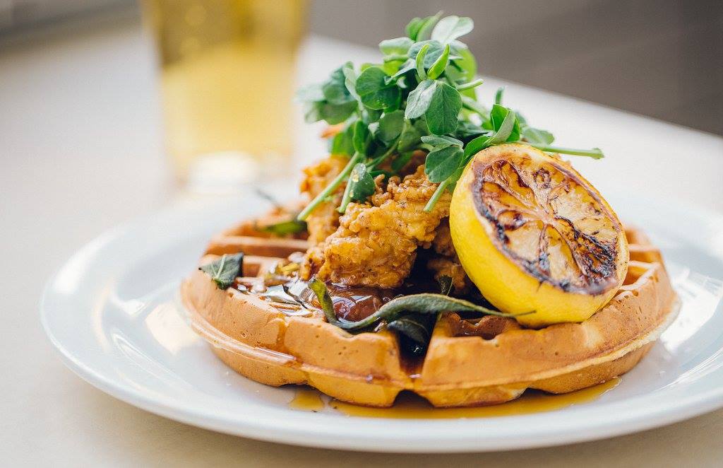 Fried chicken and waffles at The Breakfast Club in Brighton