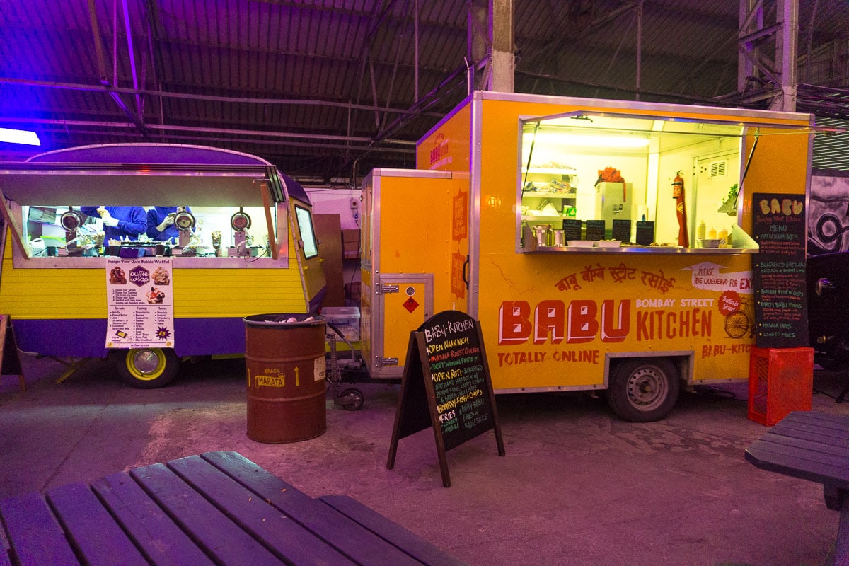 Street food stalls at The Dockyard Social, Glasgow food market