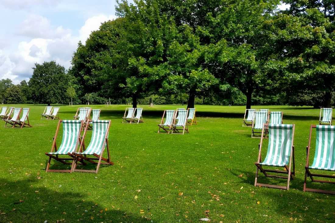 Deck chairs in Hyde Park, London 