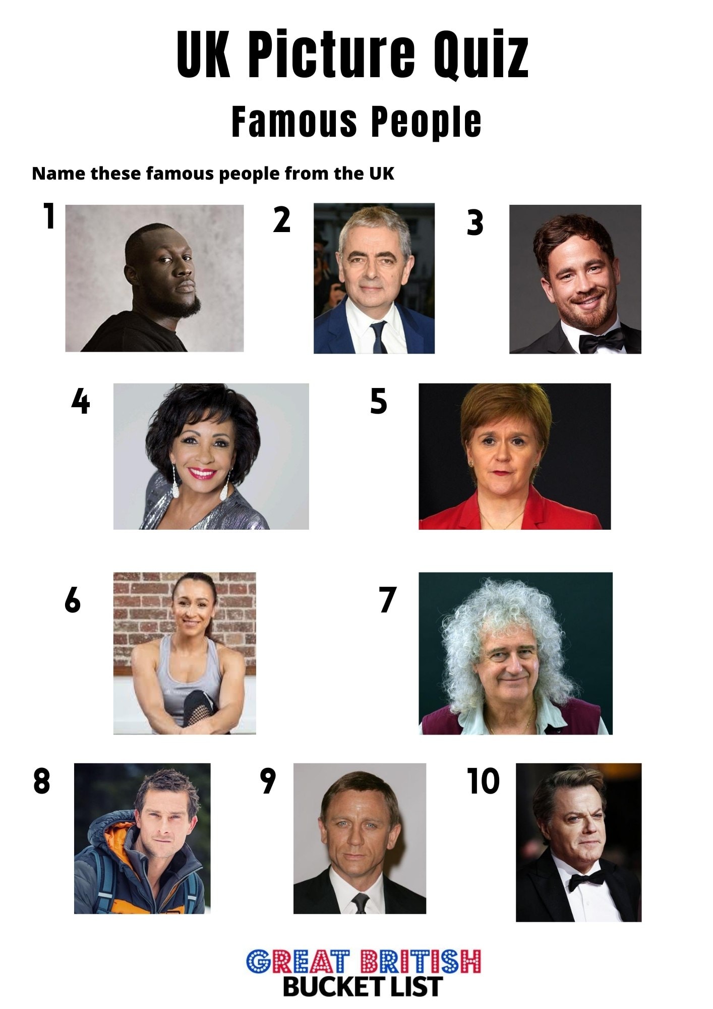 2. Famous People From the UK - UK picture quiz