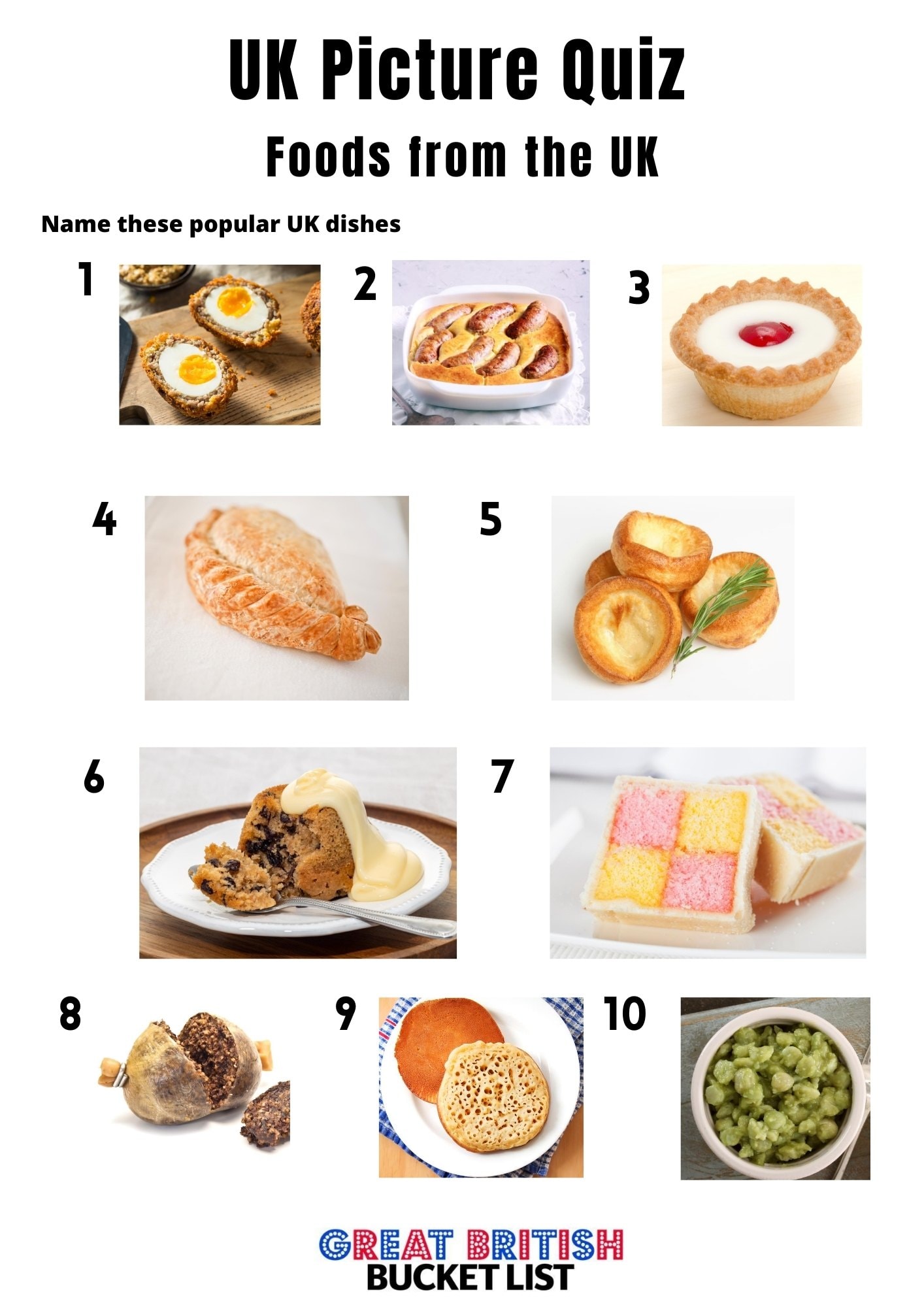 3 Popular UK foods - UK picture quiz