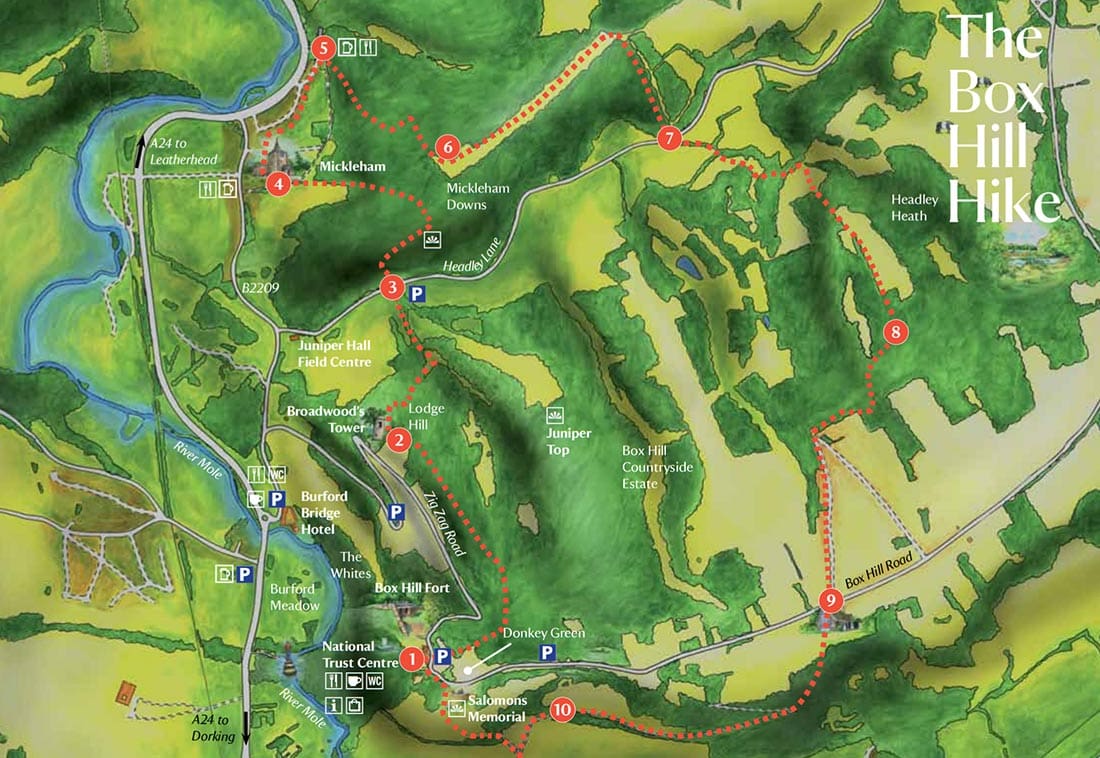 box hill hike map