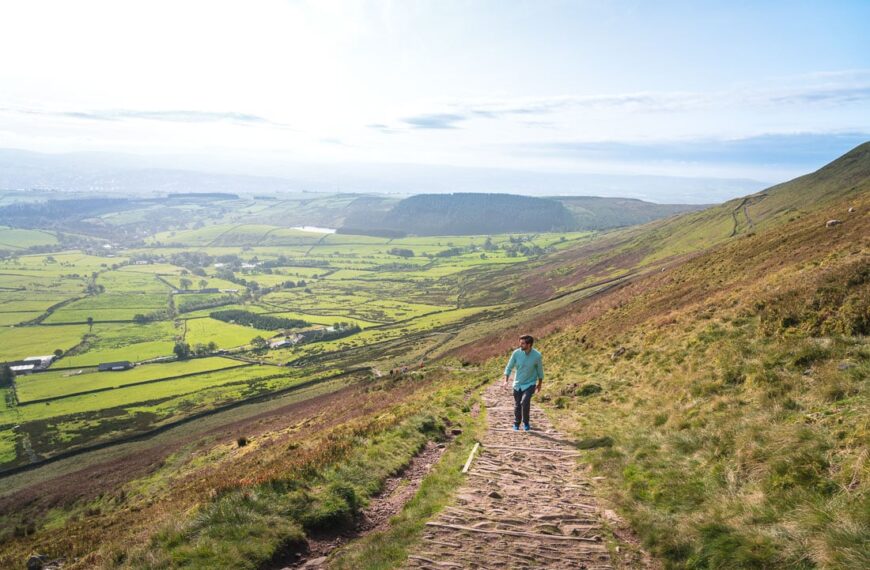 Enjoying the walk up Pendle Hill