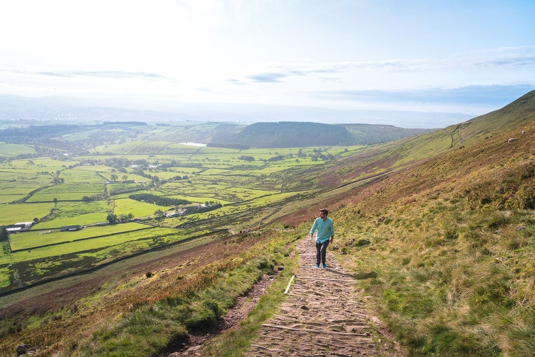 Enjoying the walk up Pendle Hill