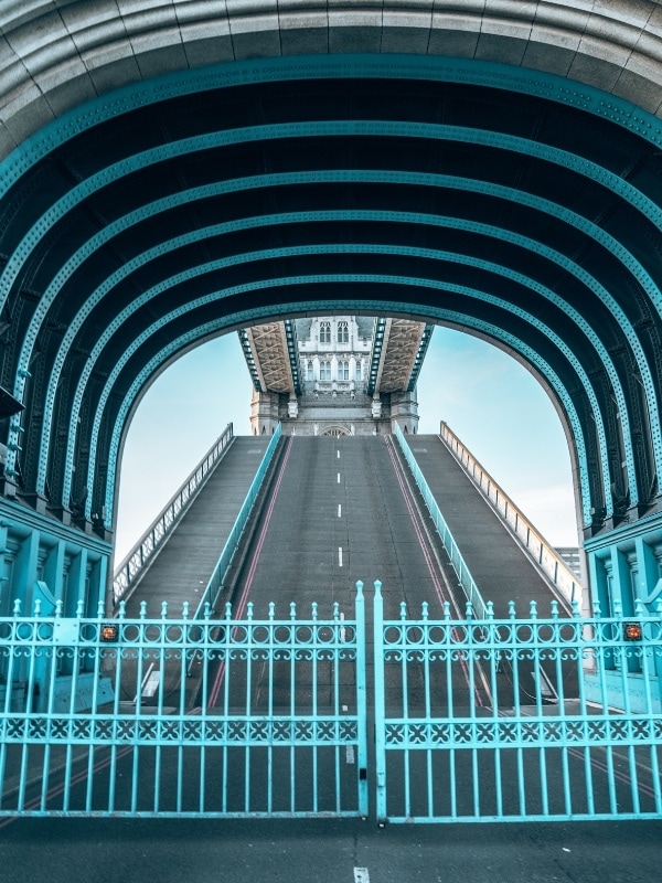 The view when the bascules are raised on Tower Bridge