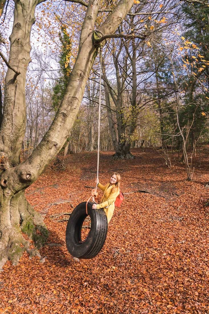 Playing on the rope swing at The Plough at Cadsden