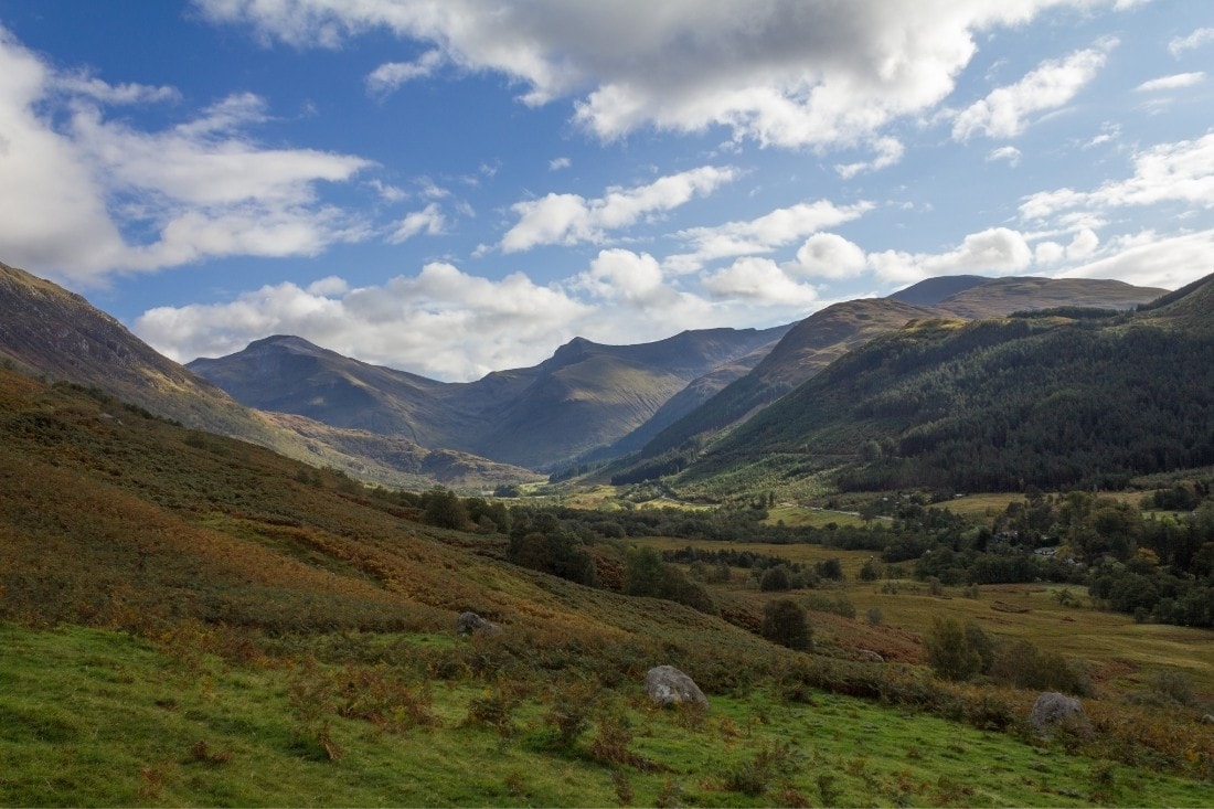 Blue skies near Ben Nevis in Scotland