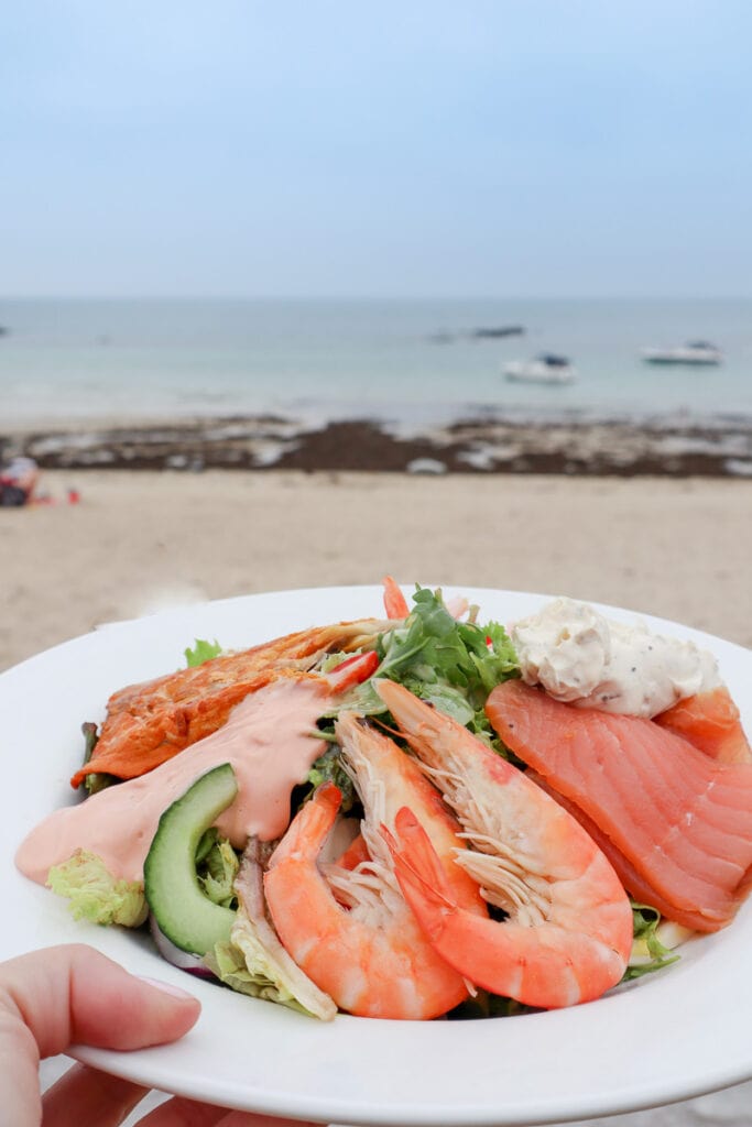 Seafood lunch at Shell Beach Cafe, Herm