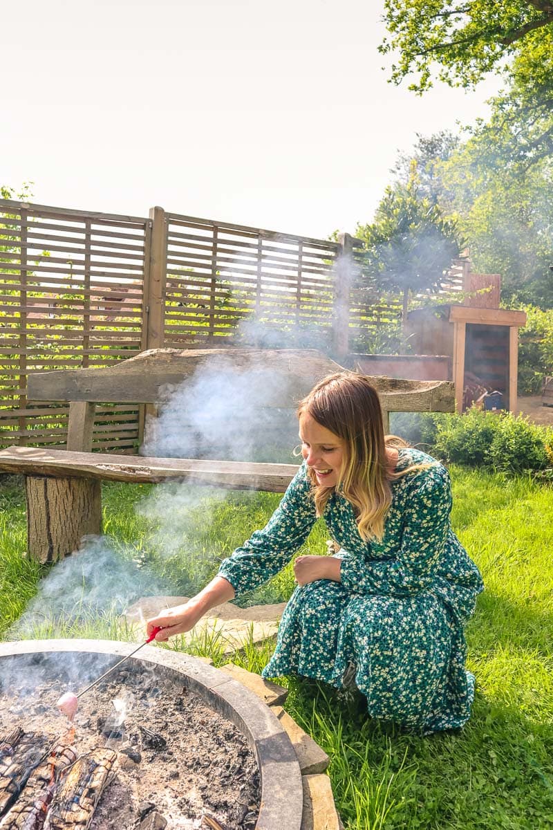 Toasting marshmallows at The Piggery in Sussex