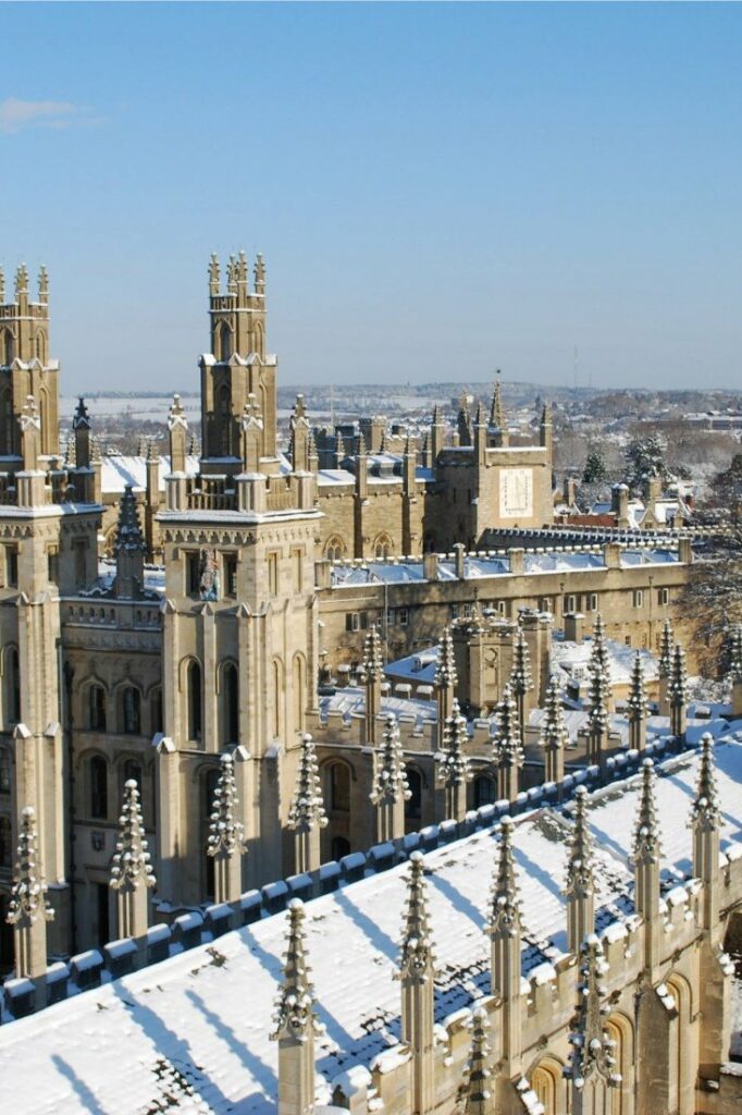 Oxford University in the snow