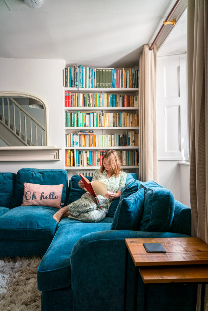 reading while in the snug at cobb cottage